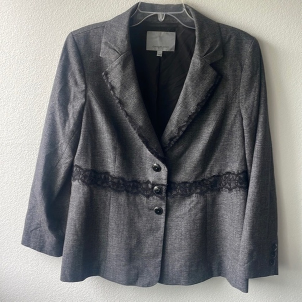 Classiques Entier jacket blazer size 14 Gray with black lace trim